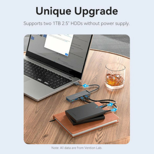 Хаб Vention 4-Port USB 3.0 Hub With Power Supply 0.15M Чорний (CHLBB)