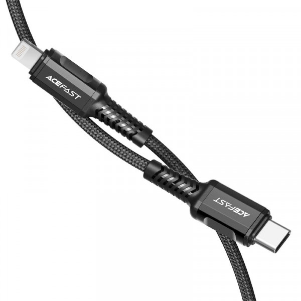 Кабель ACEFAST C1-01 Type-C to iP 3A, 1.2m, nylon, aluminum connectors, Black (6974316280484)