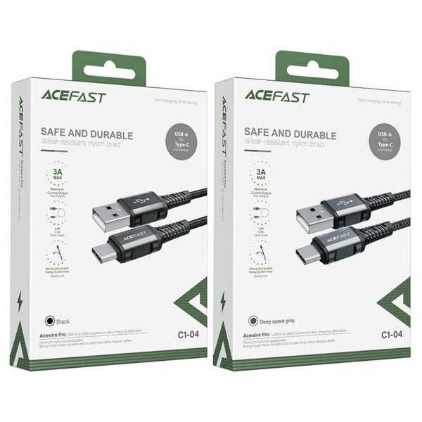 Кабель ACEFAST C1-04 USB to Type-C 3A, 1.2m, nylon aluminum connectors, Чорний