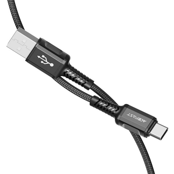 Кабель ACEFAST C1-04 USB to Type-C 3A, 1.2m, nylon aluminum connectors, Чорний
