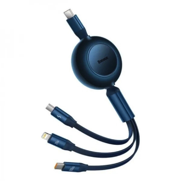 Кабель Baseus Bright Mirror 2 Series Retractable 3-in-1 Fast Charging Data Cable Type-C to M+L+C 100W 1.1m Блакитний