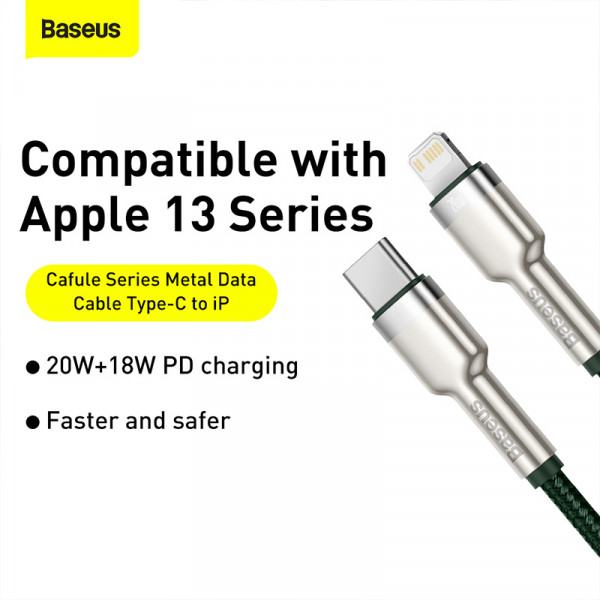 Кабель Baseus Cafule Series Metal Data Cable Type-C to iP PD 20W 1m Green (CATLJK-A06)