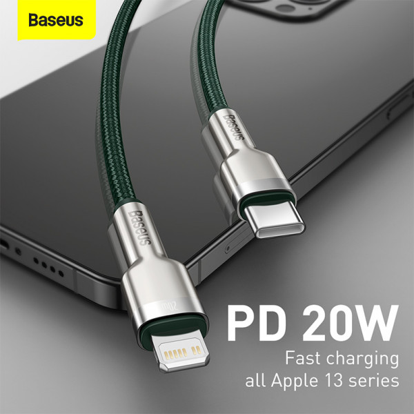 Кабель Baseus Cafule Series Metal Data Cable Type-C to iP PD 20W 1m Green (CATLJK-A06)
