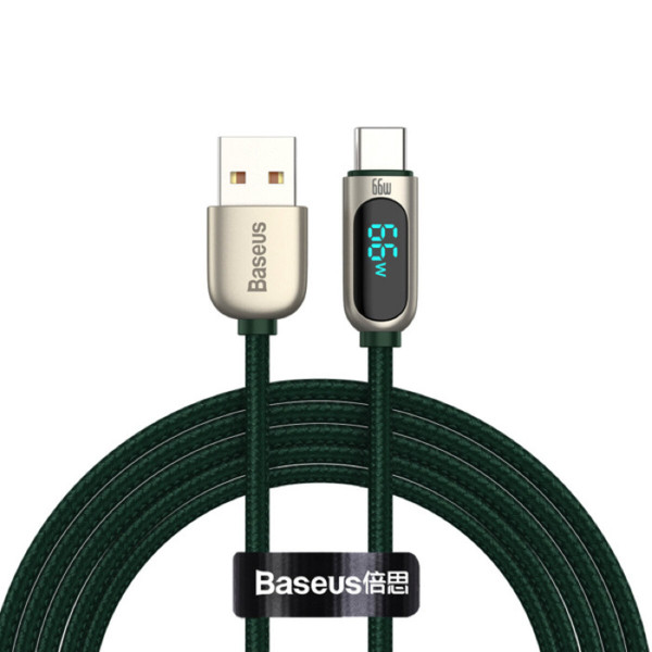 Кабель Baseus Display Fast Charging Data Cable USB to Type-C 66W 2m Green