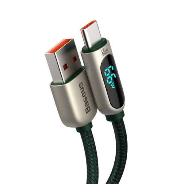 Кабель Baseus Display Fast Charging Data Cable USB to Type-C 66W 2m Green