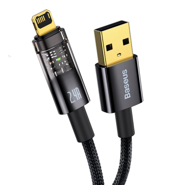 Кабель Baseus Explorer Series Auto Power-Off Fast Charging Data Cable USB to IP 2.4A 1m Чорний