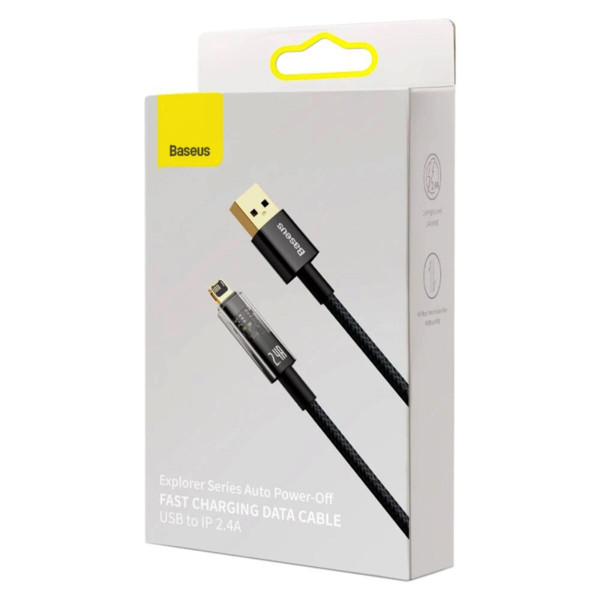 Кабель Baseus Explorer Series Auto Power-Off Fast Charging Data Cable USB to IP 2.4A 1m Чорний