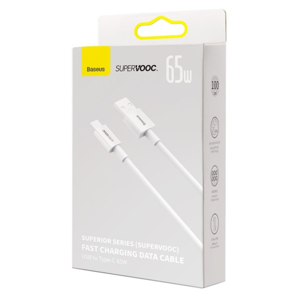 Кабель Baseus Superior Series (SUPERVOOC) Fast Charging Data Cable USB to Type-C 65W 1m White