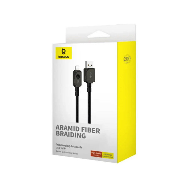 Кабель Baseus Unbreakable Series Fast Charging Data Cable USB to iP 2.4A 2m Cluster Чорний