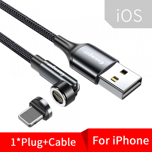 Кабель Essager Universal 540 Ratate 3A Magnetic USB Charging Cable Lightning 1m grey (EXCCXL-WX0G)