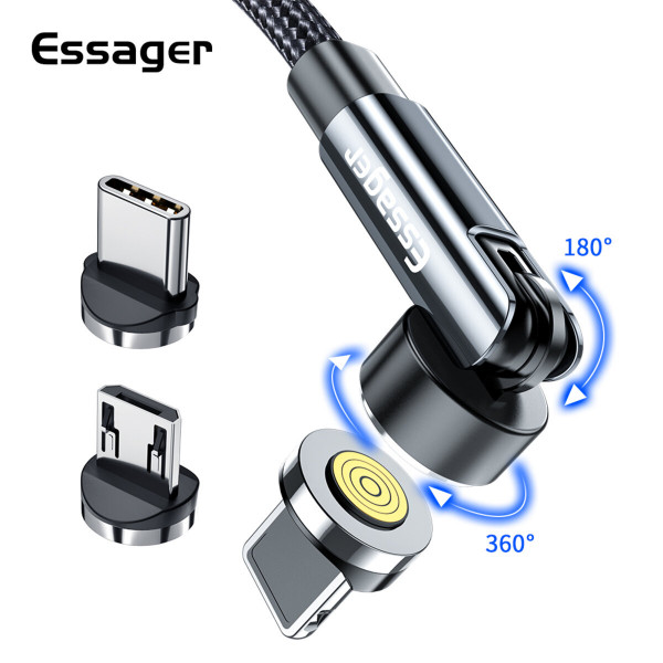 Кабель Essager Universal 540 Ratate 3A Magnetic USB Charging Cable Lightning 1m grey (EXCCXL-WX0G)