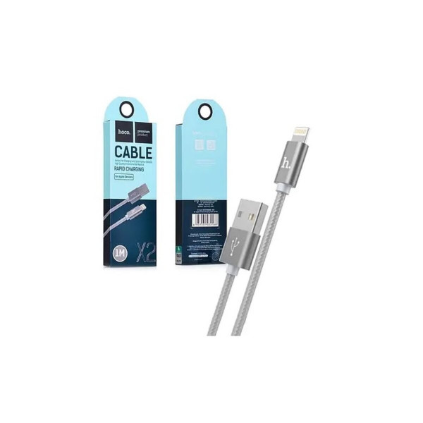 Кабель HOCO X2 USB to iP 2.4A, 1m, nylon, aluminum connectors,Tarnish
