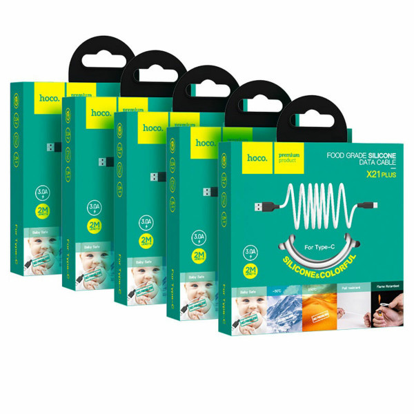 Кабель HOCO X21 Plus USB to Type-C 3A, 2m, silicone, silicone connectors, Black+White