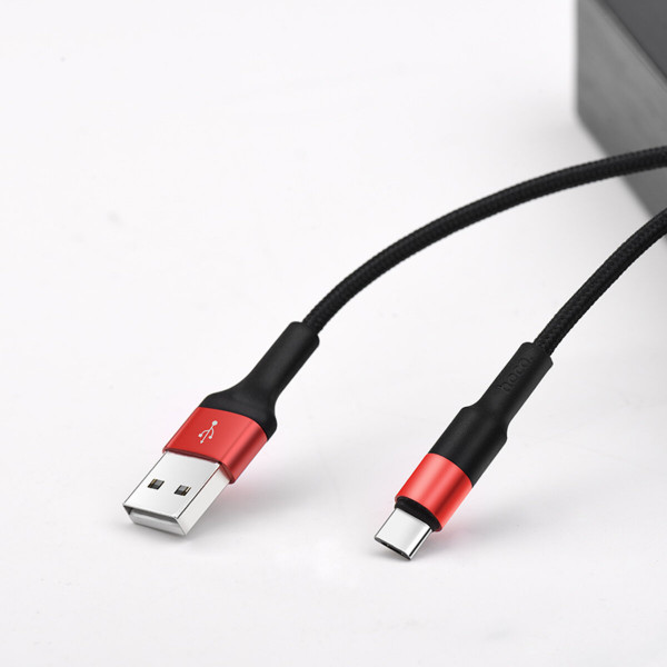 Кабель HOCO X26 USB to Type-C 2A, 18W 1m, nylon, aluminum connectors, Чорний+Червоний