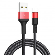 Кабель HOCO X26 USB to Type-C 2A, 18W 1m, nylon, aluminum connectors, Чорний+Червоний
