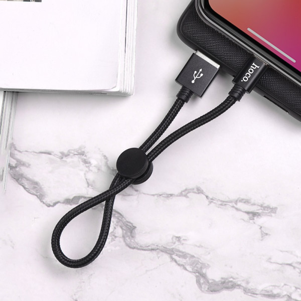 Кабель HOCO X35 USB to iP 2.4A, 0.25m, nylon, aluminum connectors, Black (6931474707413)