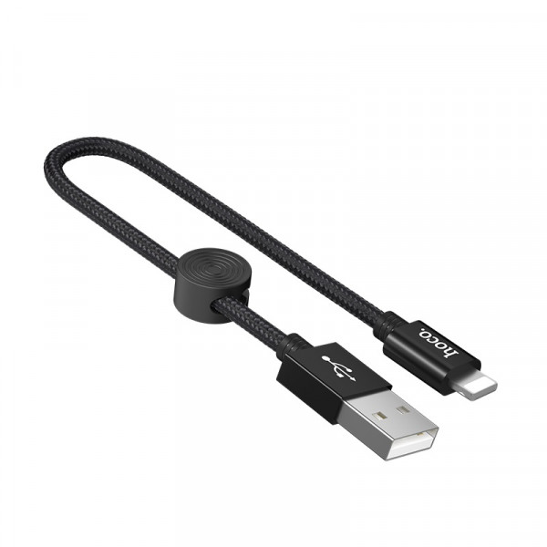 Кабель HOCO X35 USB to iP 2.4A, 0.25m, nylon, aluminum connectors, Black (6931474707413)