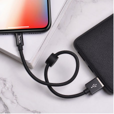 Кабель HOCO X35 USB to iP 2.4A, 0.25m, nylon, aluminum connectors, Black (6931474707413)