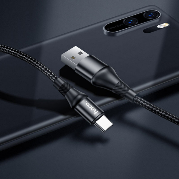 Кабель HOCO X50 USB to Type-C 3A, 1m, nylon, aluminum connectors, Чорний
