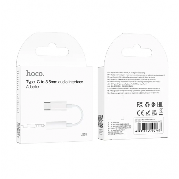 Кабель-перехiдник HOCO LS35 Type-C to 3.5mm digital audio converter White