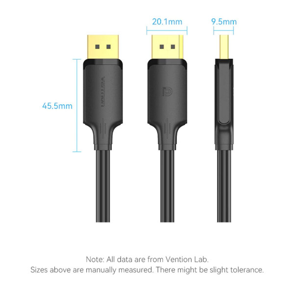 Кабель Vention DisplayPort Male to Male 4K HD Cable 2M Чорний (HAKBH)