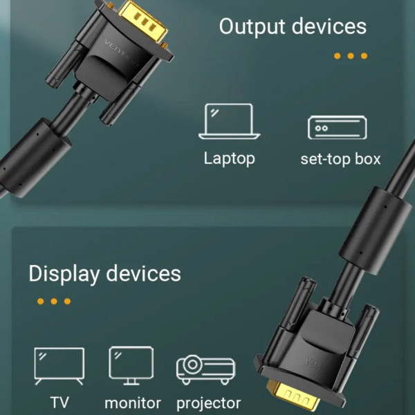 Кабель Vention VGA(3+6) Male to Male Cable with ferrite cores 1M Black (DAEBF)