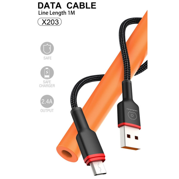 Кабель WUW-X203 USB Micro 2,4A 1m чорний
