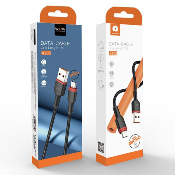 Кабель WUW-X203 USB Micro 2,4A 1m чорний
