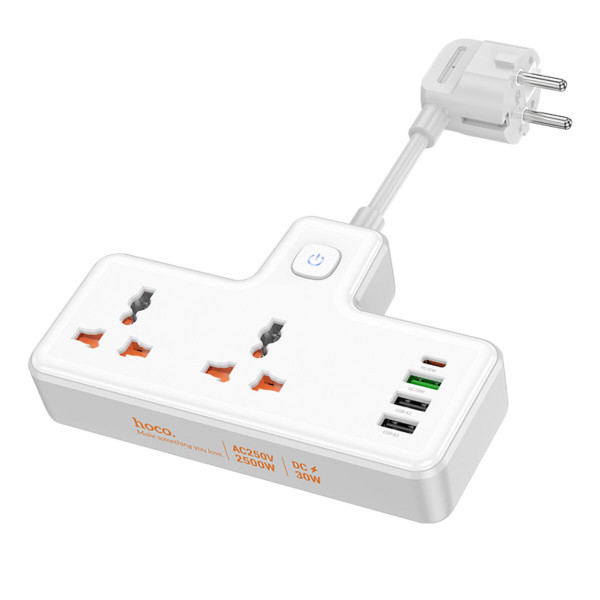 Мережевий подовжувач HOCO AC12A Reise 2-position expansion socket(PD30W/1C3A) Білий