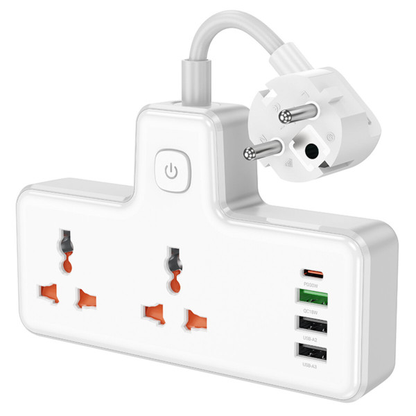Мережевий подовжувач HOCO AC12A Reise 2-position expansion socket(PD30W/1C3A) Білий