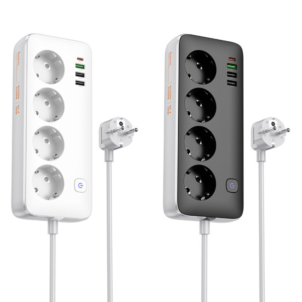 Мережевий подовжувач HOCO AC22 Sunlight 4-bit (PD30W/1C3A) desktop socket (EU/GER) Білий