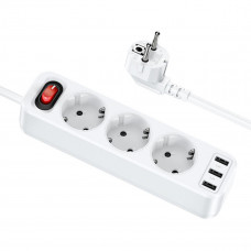 Мережевий подовжувач HOCO NS2 3-position extension cord socket(including 3*USB output) Білий