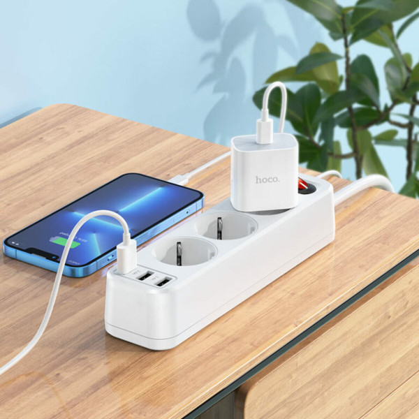 Мережевий подовжувач HOCO NS2 3-position extension cord socket(including 3*USB output) White