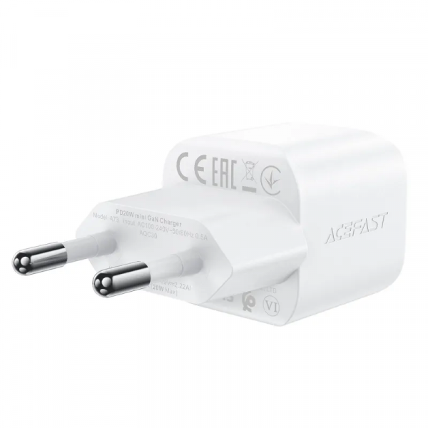 Мережевий зарядний пристрій ACEFAST A73 mini PD20W GaN single USB-C charger set (C3-03) Білий