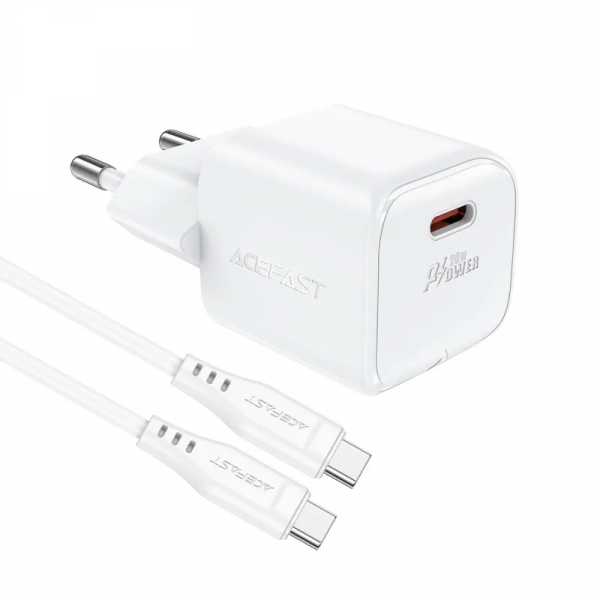 Мережевий зарядний пристрій ACEFAST A73 mini PD20W GaN single USB-C charger set (C3-03) Білий