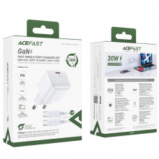 Мережевий зарядний пристрій ACEFAST A77 mini PD30W GaN single USB-C charger set (C3-03) White