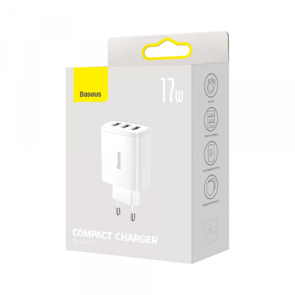 Мережевий зарядний пристрій Baseus Compact Charger 3U 17W EU White (CCXJ020102)