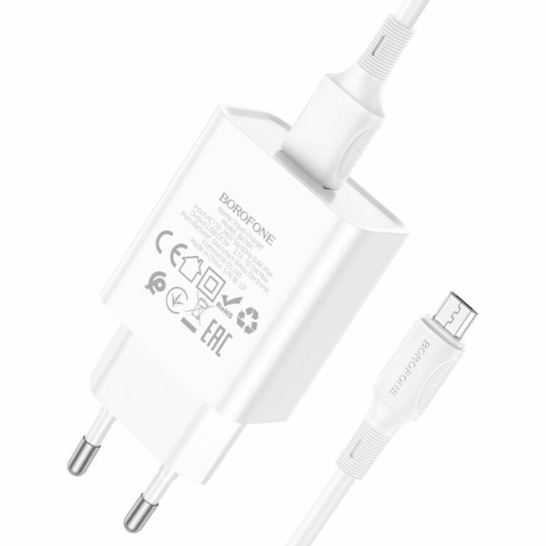 Мережевий зарядний пристрій BOROFONE BA74A Aspirer single port charger set(Micro) Білий