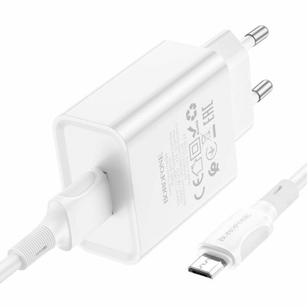 Мережевий зарядний пристрій BOROFONE BA74A Aspirer single port charger set(Micro) Білий