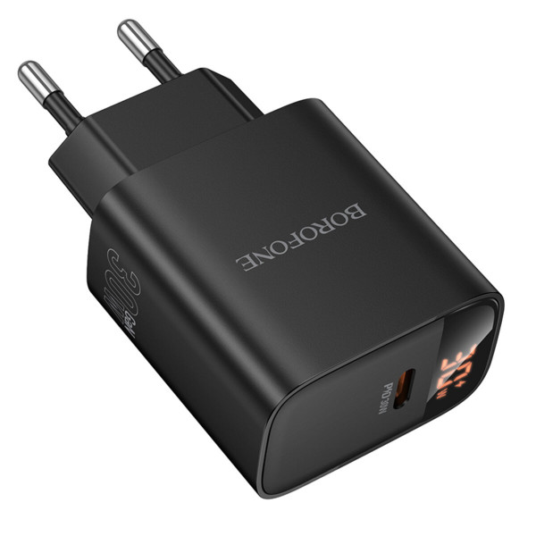 Мережевий зарядний пристрій BOROFONE BA97A Ilustre single-port PD30W charger with digital display (EU) Black