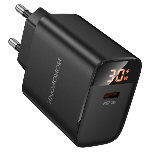 Мережевий зарядний пристрій BOROFONE BA97A Ilustre single-port PD30W charger with digital display (EU) Black