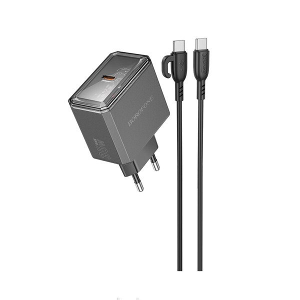 Мережевий зарядний пристрій BOROFONE BAS31A Treasure single port PD35W charger set(C to C)(EU) Чорний