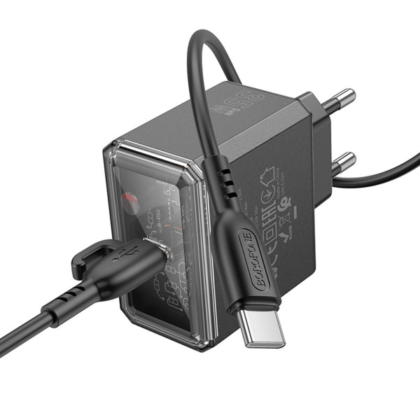 Мережевий зарядний пристрій BOROFONE BAS31A Treasure single port PD35W charger set(C to C)(EU) Чорний