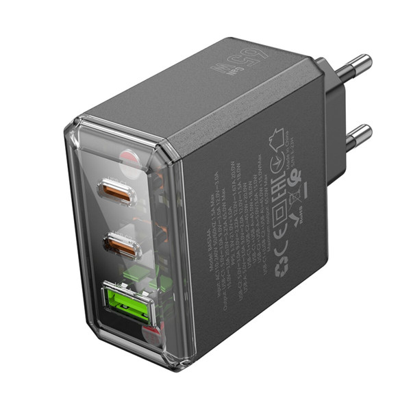 Мережевий зарядний пристрій BOROFONE BAS34A Treasure PD65W(2C1A) charger(EU) Чорний
