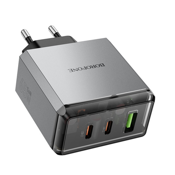 Мережевий зарядний пристрій BOROFONE BN22 Lena PD65W(2C1A) charger(EU) Metal Gray