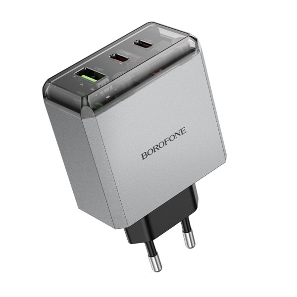 Мережевий зарядний пристрій BOROFONE BN22 Lena PD65W(2C1A) charger(EU) Metal Gray