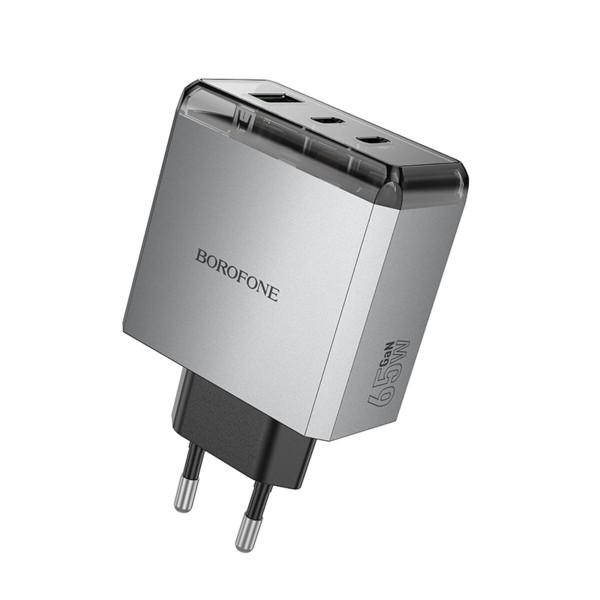 Мережевий зарядний пристрій BOROFONE BN22 Lena PD65W(2C1A) charger(EU) Metal Gray