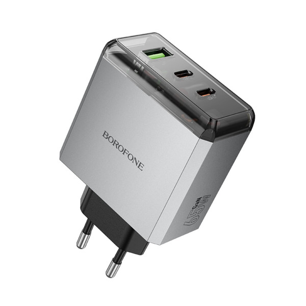 Мережевий зарядний пристрій BOROFONE BN22 Lena PD65W(2C1A) charger(EU) Metal Gray