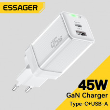 Мережевий зарядний пристрій Essager Zhiqi 45W GaN Travel Charger A+C EU білий (ECTCA-ZQB02-Z)