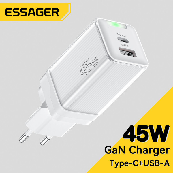 Мережевий зарядний пристрій Essager Zhiqi 45W GaN Travel Charger A+C EU білий (ECTCA-ZQB02-Z)